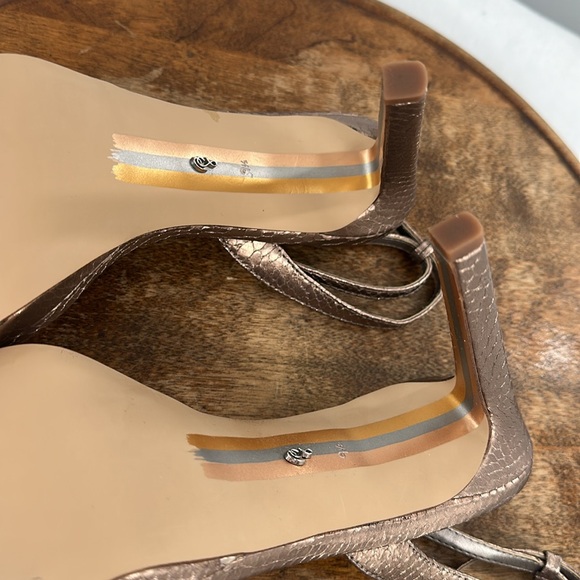 Sam Edelman Shoes Wm 9.5 Metallic Leather Heels Strappy Sandals Reptile Snake - Picture 11 of 13